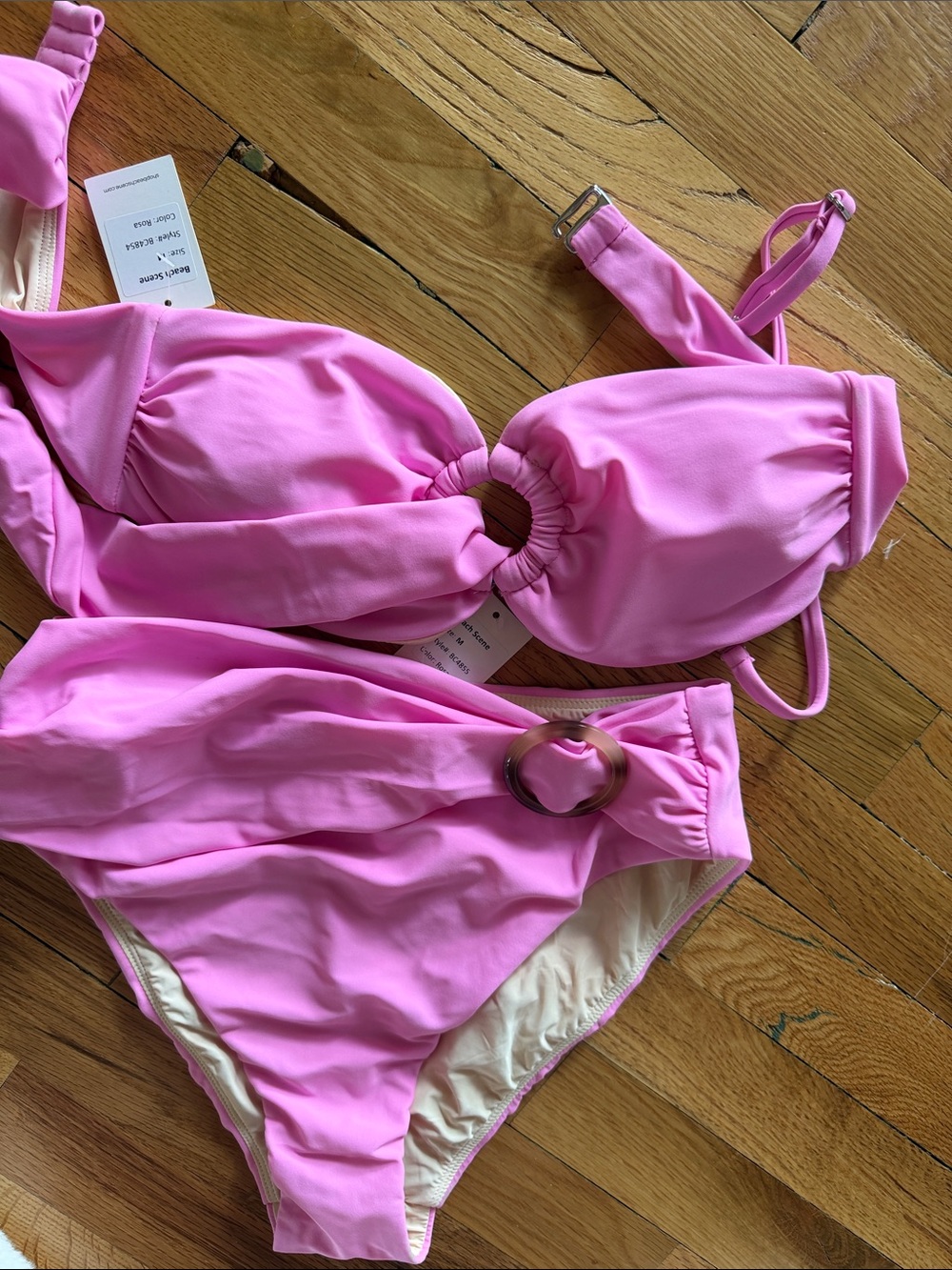 Beach Scene Swim NWT Women’s Pink Ring-Accent Bikini Set